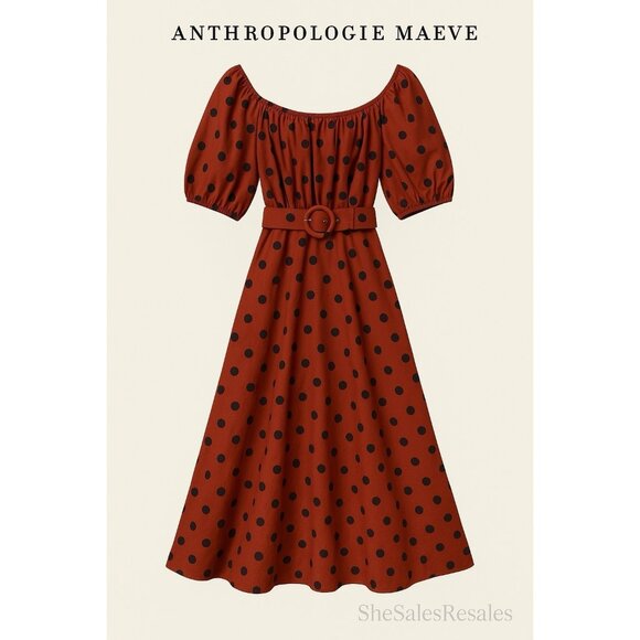 Anthropologie Maeve Lucienne Off-The-Shoulder Belted Maxi Dress Rust Brown Black - Picture 1 of 8